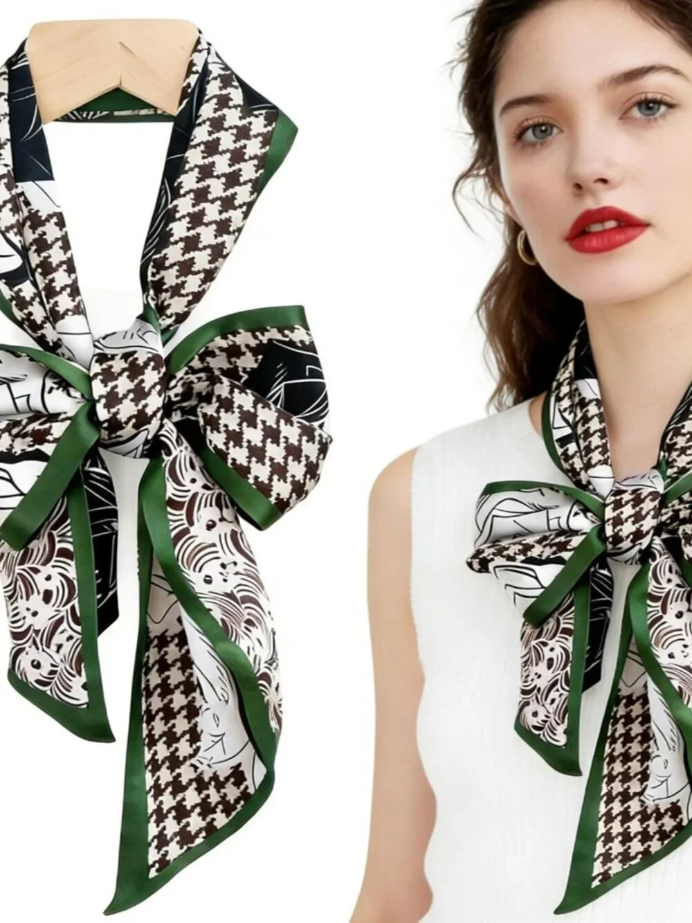 Women's Black White Checkered Fashion Elegant Oblique Angle  Scarves Bag Scarfs